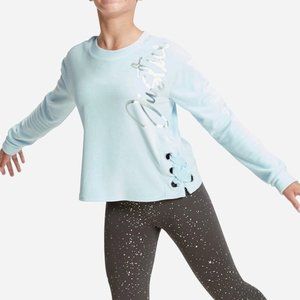 Justice Velour Baby Blue Crewneck, Size 10